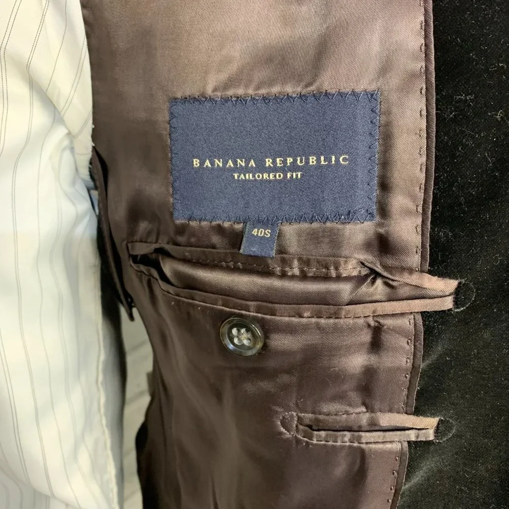 Banana Republic Velvet Blazer Sport Coat Mens 40S Black Tailored Fit Two Button - Picture 10 of 16